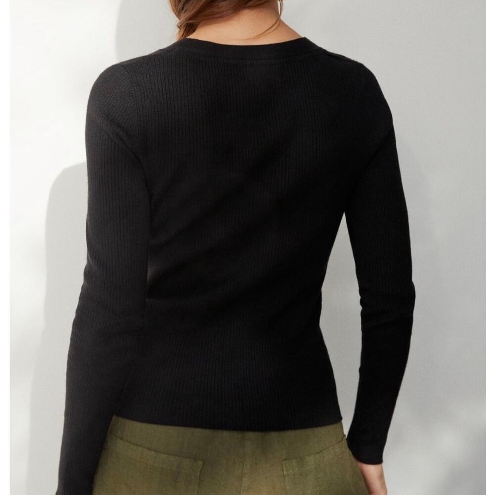 Maeve by Anthropologie Sweater Black Ribbed  v neck size small fitted - Picture 2 of 3